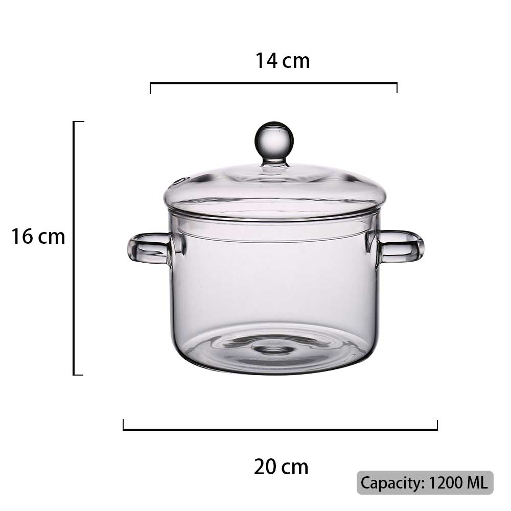 Household Porridge Kitchen Tools Resistant Bowl Soup Pot Pans For Flat Vegetable Glass Cookware Cooking Set Transparent Heat: 1200ml