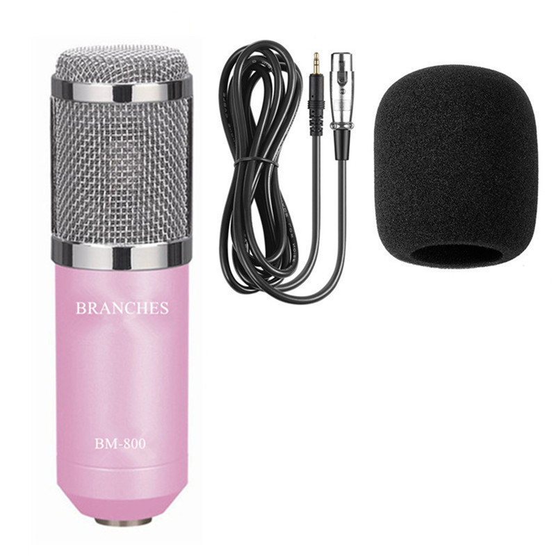 BM-800 Condenser Microphone Kit BM 800 Karaoke Studio Mic For Recording Computer With Shock Mount+Foam Cap+Cable: Package2 Pink