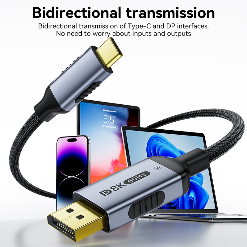 Cable USB C a DisplayPort 1,4, 8K 60Hz Thunderbolt 4/3 /USB4 a DP, adaptador de 6,6 pies/2M(4K 60Hz 144Hz 120Hz 2K 240Hz) 32,4 Gbps