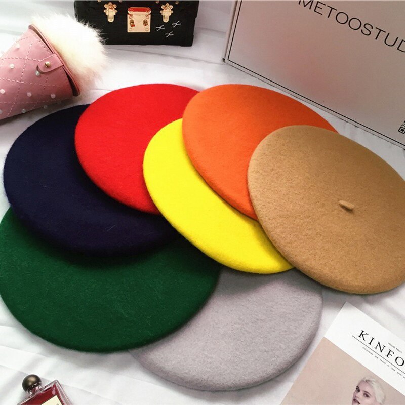 Wolmix franse baret effen dames dames meisjes hoed herfst winter warme muts mutsen