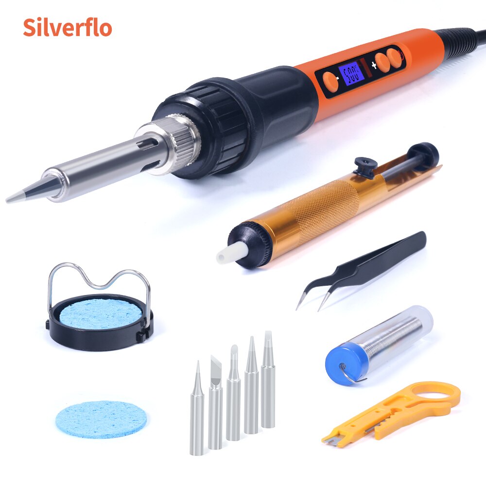 Silverflo Electric soldering iron Kit Set 100W LCD Digital Display Adjustable Temperature Soldering Iron 220V/110V Welding Tools: set4 / EU
