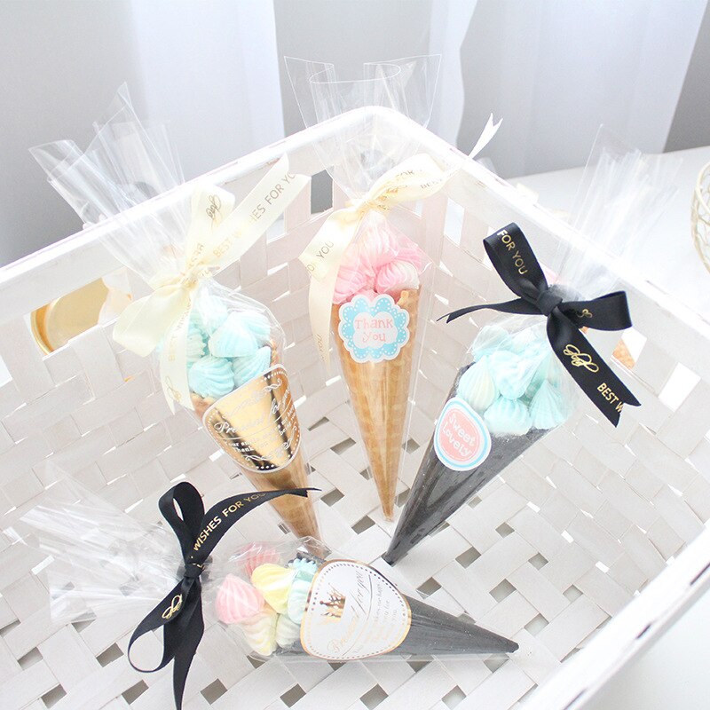 50pcs/Lot Party Cone Bags Clear Cone Plastic Candy Biscuit Bags DIY Candy Bag Wedding Favors Food Storage Organizer