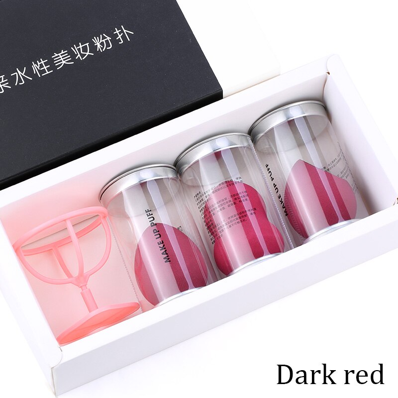 Make-Up Spons Set 3 Gemengde Water Kalebas Spons 1 Spons Houder Kit Doos Droge En Natte Schoonheid Ei Cosmetica tool: Dark red