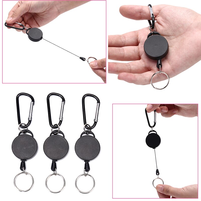 5pcs Mini Black Anti-Lost Keychain Multifunctional Retractable Keychain Buckle Recoil Ring Pull Clip Keyring Outdoor