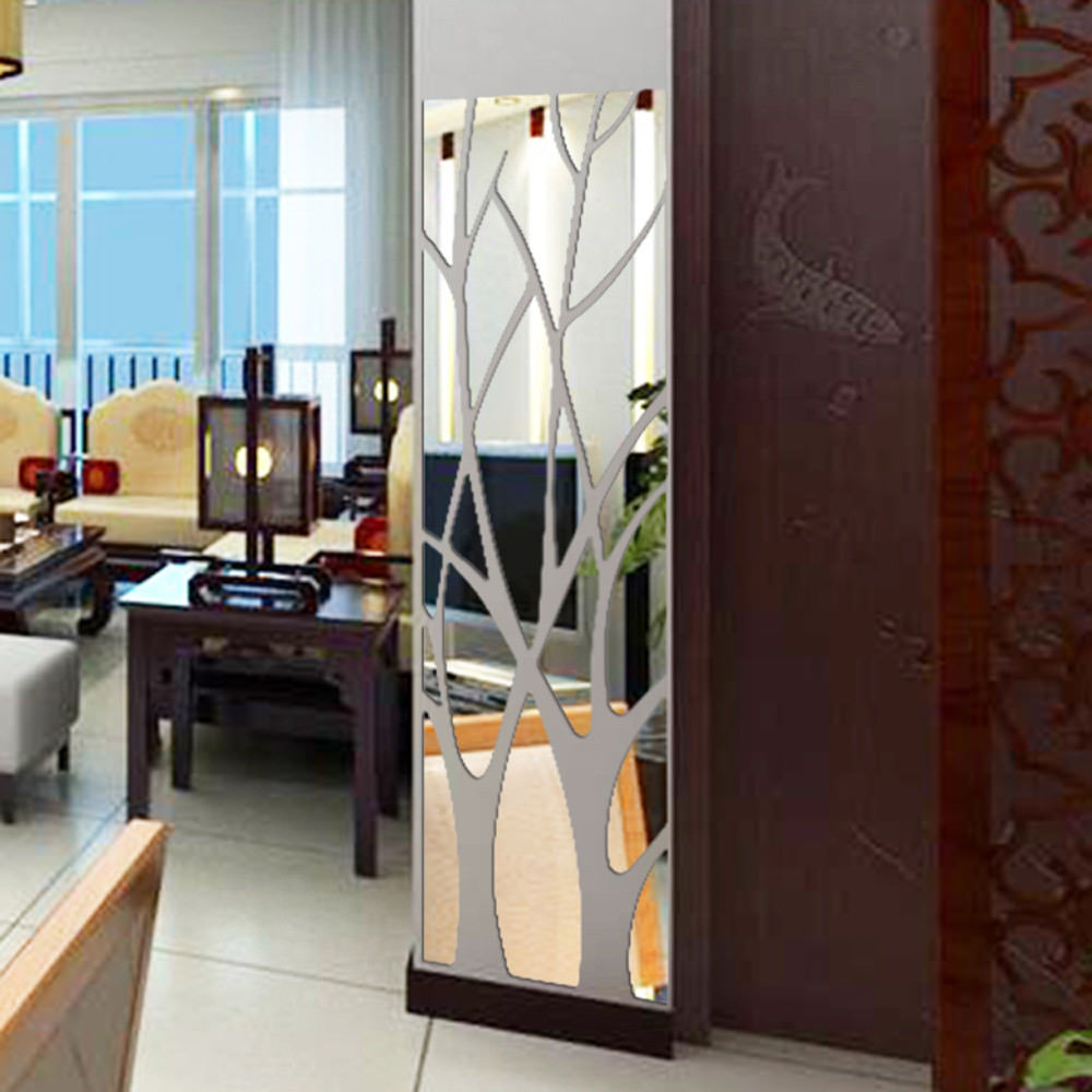 Moderne spejlstil aftageligt mærkat træ kunst vægmaleri vægklistermærker hjem værelse indretning hjem spejl vægklistermærke træ