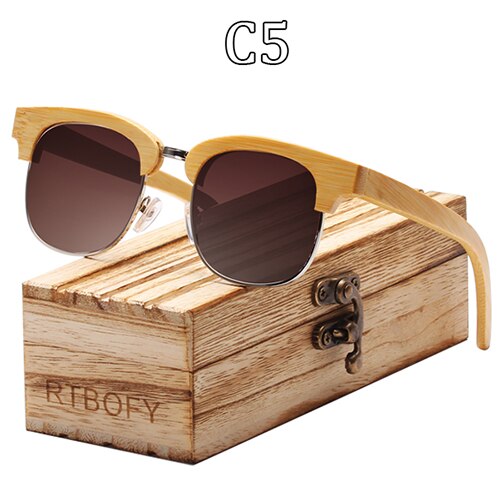RTBOFY Hout Zonnebril Mannen Retro Trend Zonnebril Voor Mannen UV400 Vintage Gepolariseerde Zonnebril Eyewear Zonnebril: C5