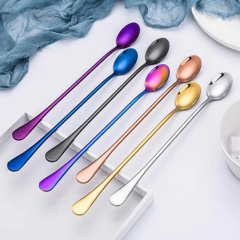 9-Inch Long Handle Iced Tea Spoon, Coffee Spoon, Ice Cream Spoon, Stainless Steel Cocktail Stirring Spoons