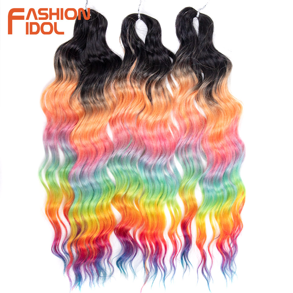 IDOL 24 Inch Synthetic Hair Water Wave Braiding Hair Extensions Ombre Rainbow color Deep Wave Curl Twist Crochet Hair