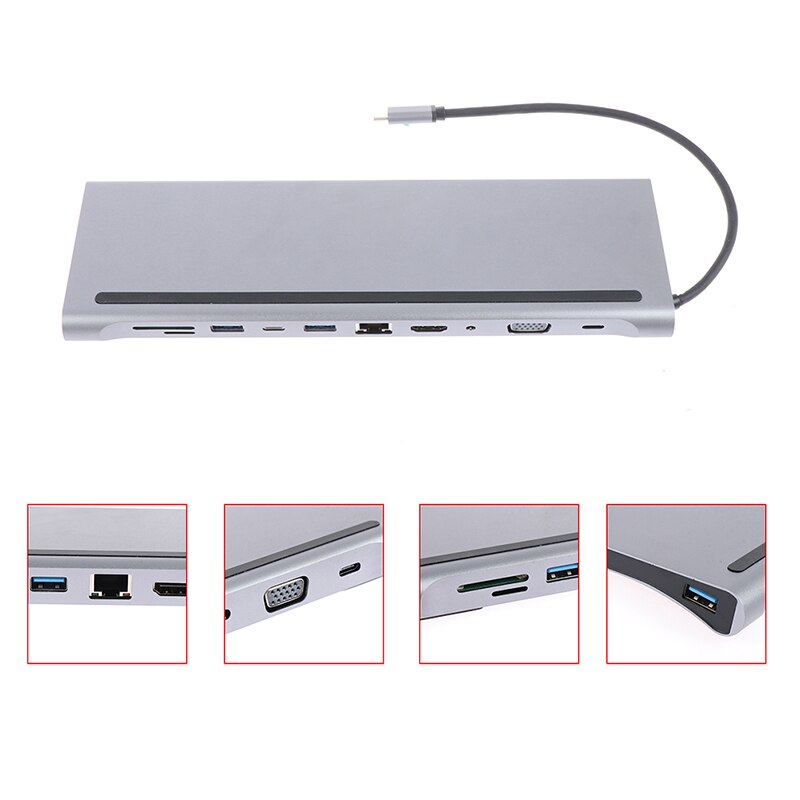 11 em 1 usb tipo c hub adaptador portátil docking station vga rj45 pd para macbook hp lenovo superfície compatível thunderbolt 3