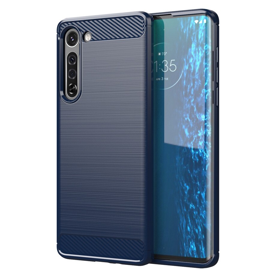 Whyes-funda de silicona para Moto Edge Plus Edge, funda de móvil suave de TPU de fibra de carbono ajustada a prueba de golpes: For Moto Edge / Azul