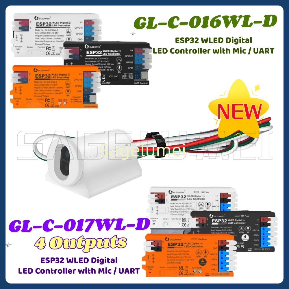 WLED LED Controller GL-C-016WL-D DC 5-24V GLEDOPTO ESP32 Supported WS2811, SK6812, SM16703P, WS2812 Strip Light