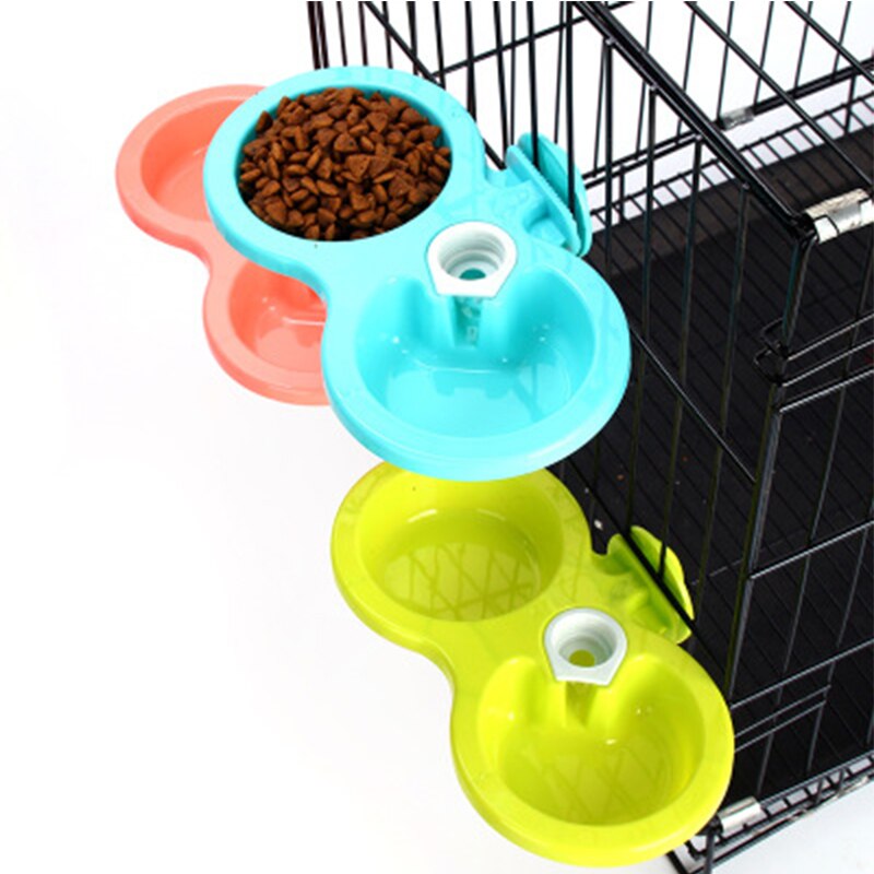 Pet Automatic Dual Purpose Waterer Dispenser Easy Clean Fixed Hanging Double Bowl Cats Dogs General Drinking Feeder