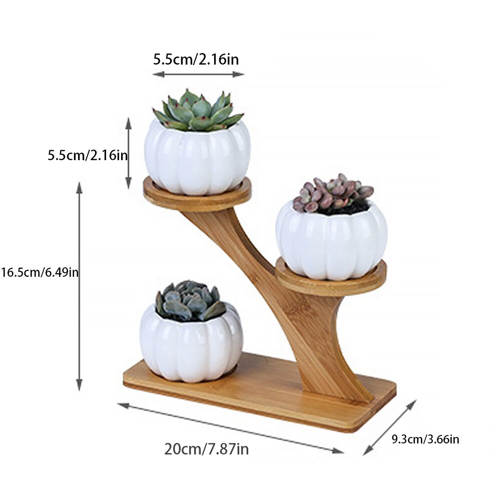 Ceramic Round Succulent Planter Flower Pot Oblate Flowerpot Treetop Bamboo Stand Garden Pots & Planters Flower Pots & Planters