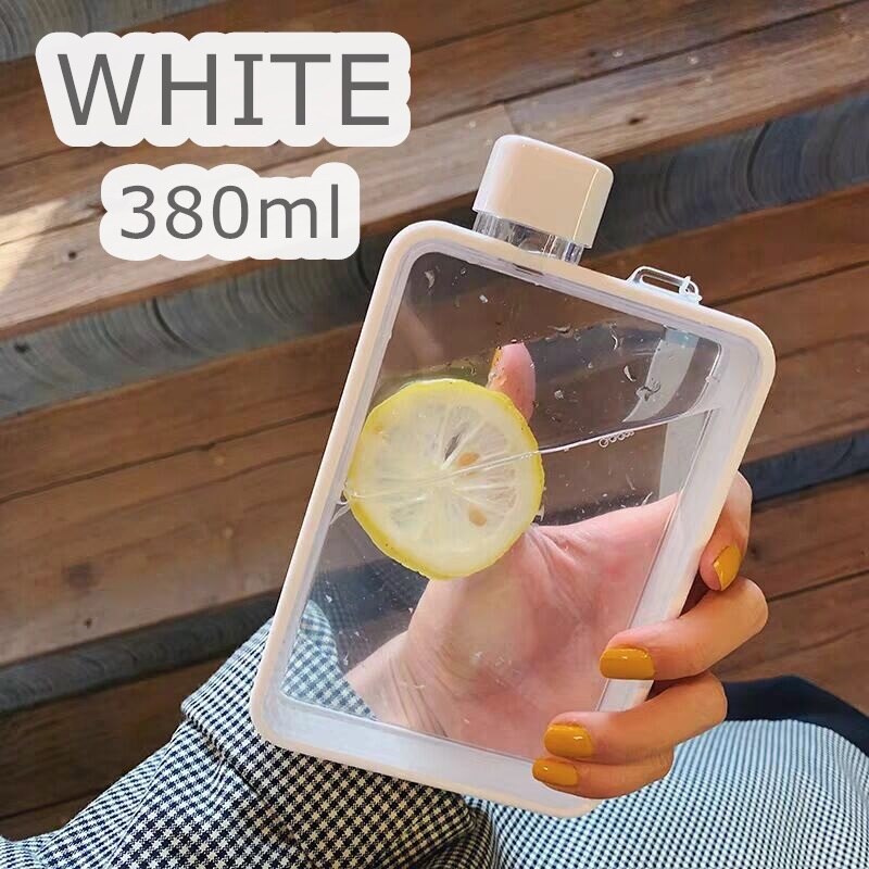 Ins 380ml A5 Flat Water Bottle Travel Hydro Flask Handbag Slim Cold Tritan Plastic Sports Camping Gym Fitness Outdoor: WHITE