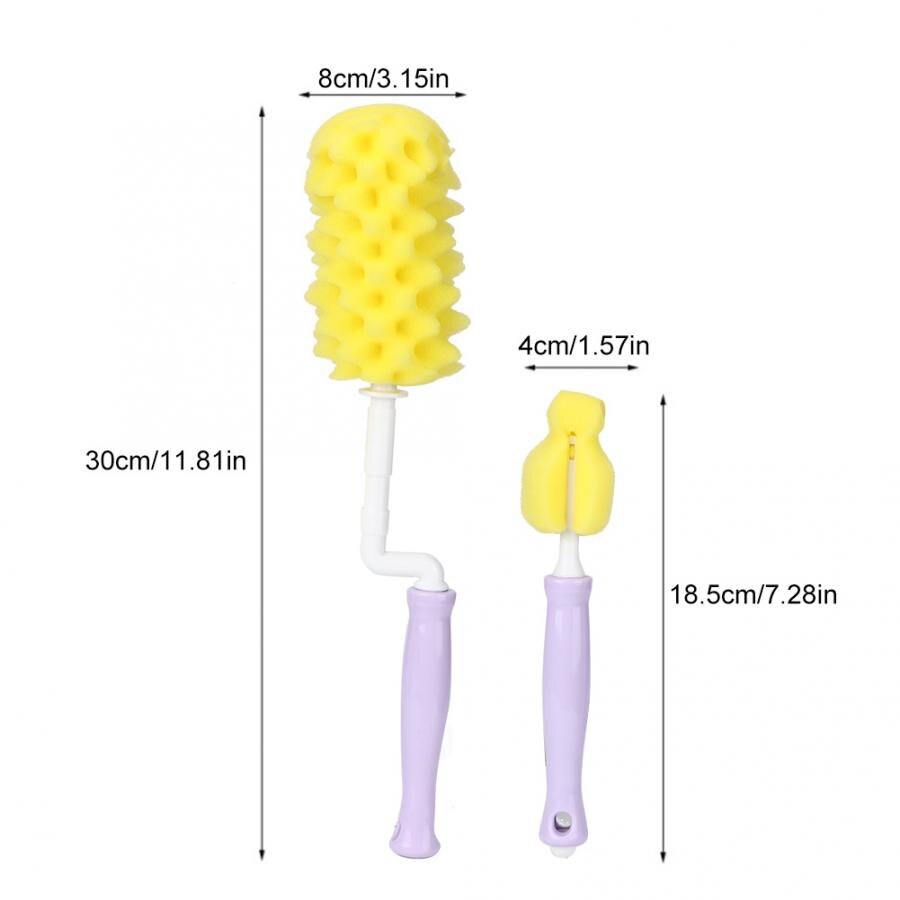 2Pcs/Set Baby Bottle Brushes 360 Degrees Baby Milk Bottle Washing Cleaning Sponge Brush Tool Kit Feeding Bottle Sponge Brushes