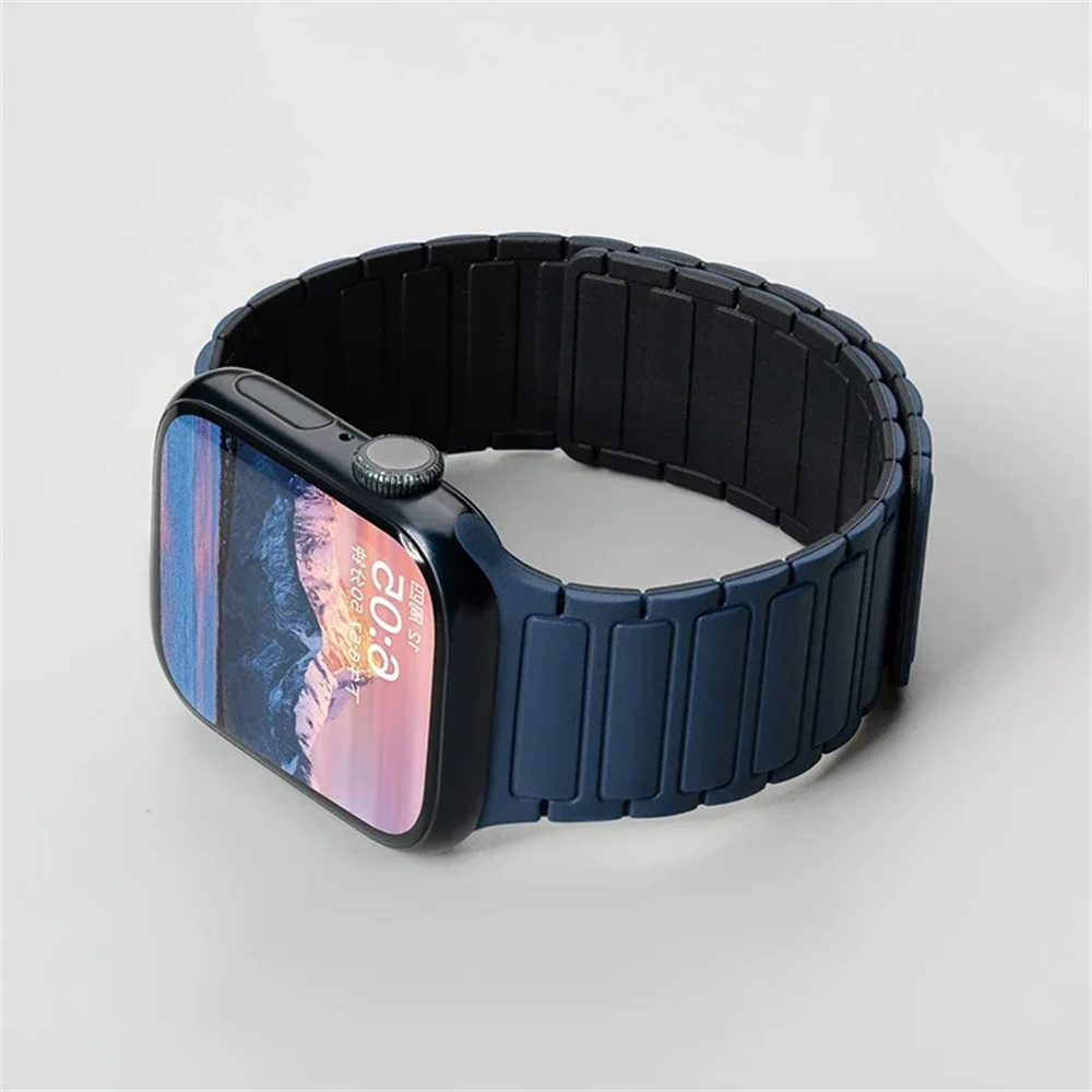 Soft Magnetic Silicone Strap for Apple Watch Ultra 2 49mm 46mm 42mm 45mm 41mm 44mm 40mm Band for IWatch Series 10 9 8 7 6 SE 5 4: Darkblue Black / 12mm