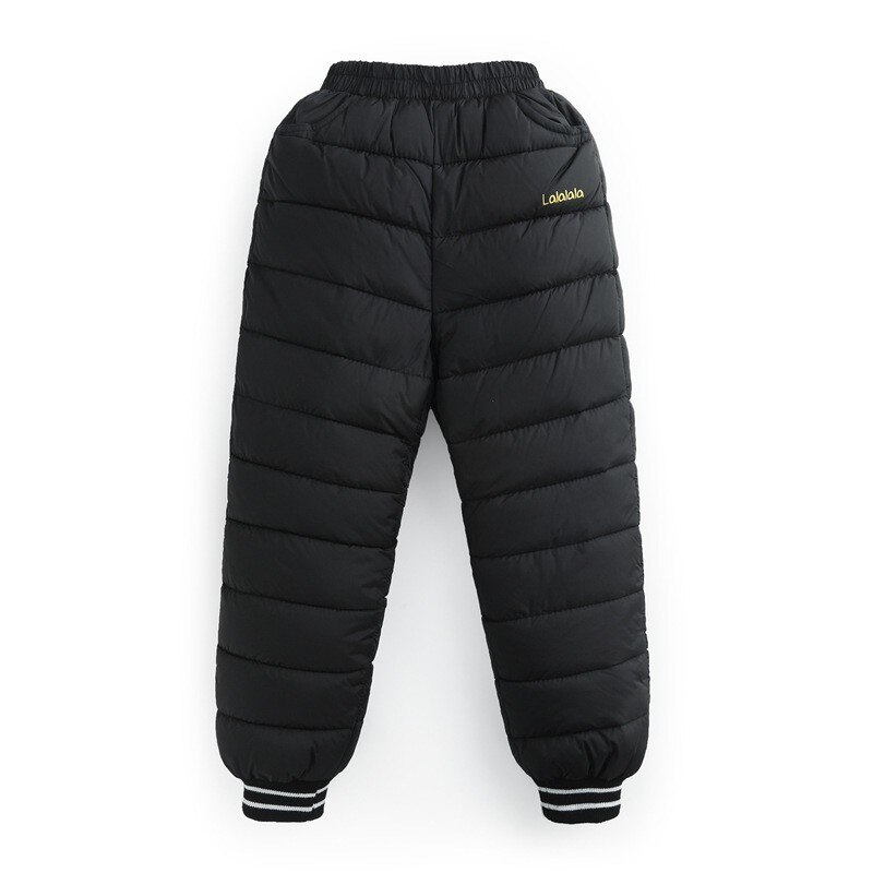 Barn dun bomullsklær gutter bukser jenter leggings barn vintervarme pluss fløyelsbukser litt vanntette snøbukser: Svart / 4t