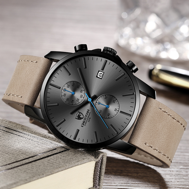 Mannen Horloge Cheetah Mode Sport Quartz Horloges Heren Lederen Waterdichte Chronograaf Klok Business Relogio Masculino