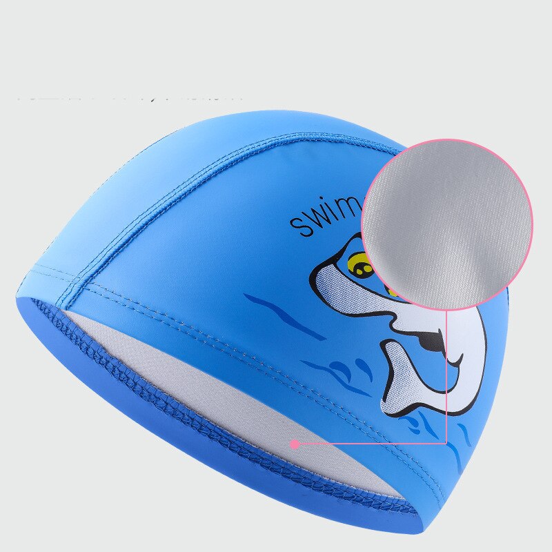 Children's Swimming Cap PU Cartoon Print Boys and Girls Swimming Elastic Hat Swimming Pool Cap Ear Protection Children Cap