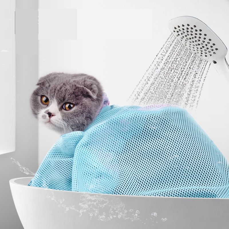 Mesh Cat Bathing Bag Cats Grooming Washing Bags Cat Bath Clean Bag No Scratching Bite Restraint Cat Supplies Nail Cutting Bag