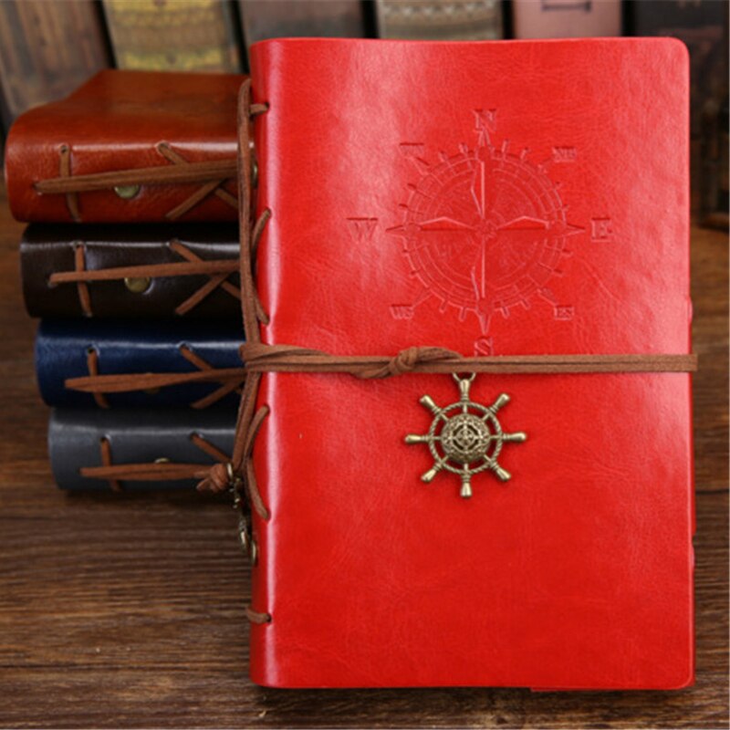 Kunstig pu rejsendes notesbog dagbog planlægning papirvarer vintage pirat spiral note bog journal ringbind blank skitsebog: Rød
