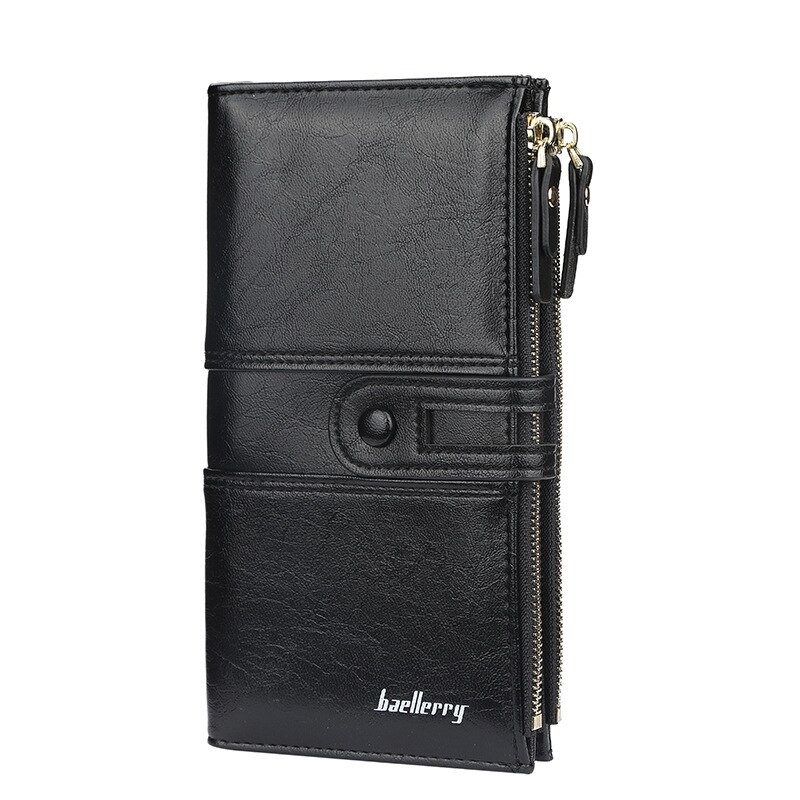 Women PU Leather Wallet Female Purses Big Capacity Hasp Zipper Purse Ladies Long Clutch Coin Card Holders: black