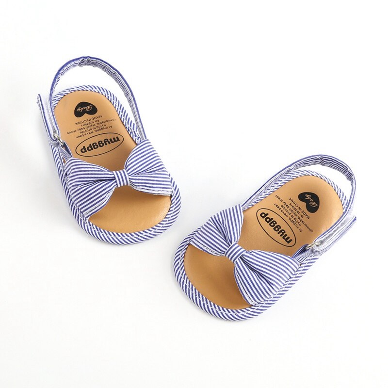 Sandalias de verano para niñas, zapatos antideslizantes transpirables a rayas con lazo bonito, sandalias para niños pequeños, zapatos de suela blanda 0-18 meses S13