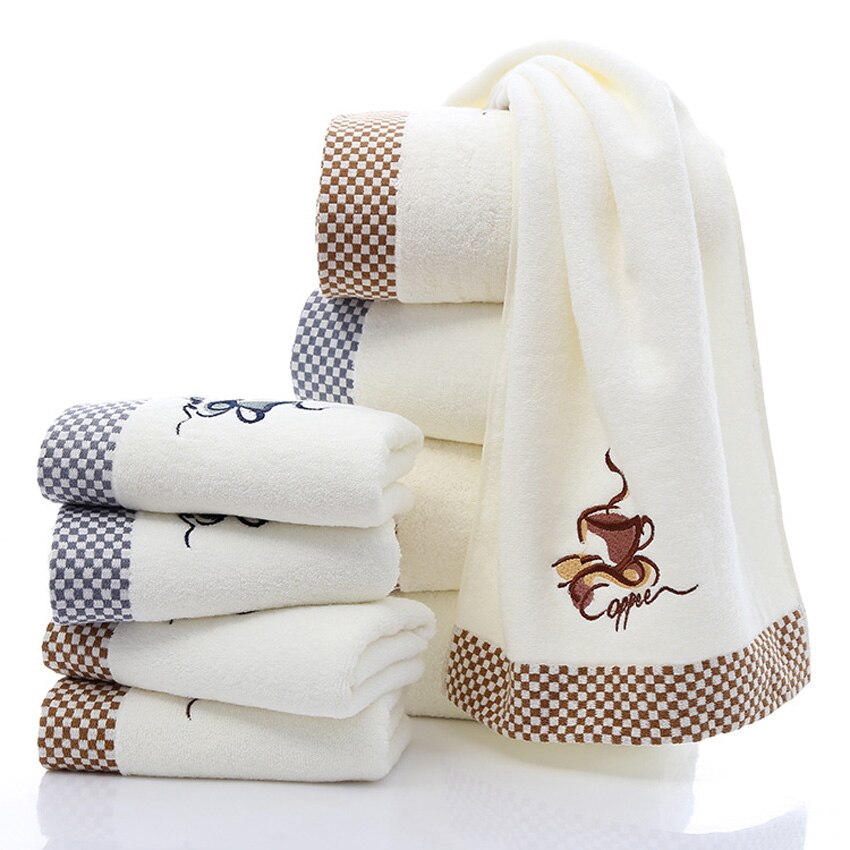 Embroidery Towel Set Pure Cotton Pure Color Sports Soft Printing Beauty Towel Plaid Bath Towel Adult Children Home Bathroom