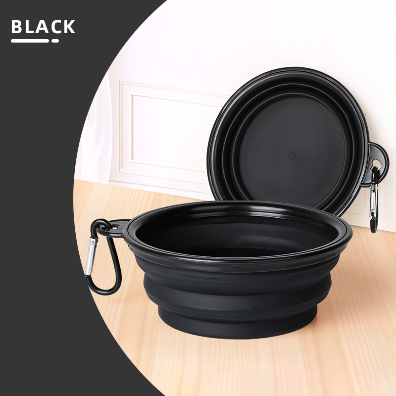 Opvouwbare reishondenkom Draagbare zachte siliconen voerbak voor honden Voedsel Watercontainer Puppyvoerbakken Outdoor huisdierenbenodigdheden: M / Black