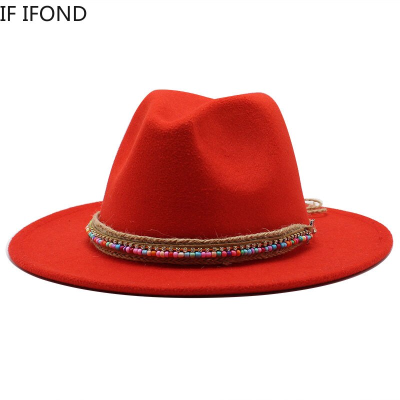 Simple Wool Vintage Fedora Hat Winter Autumn Lady Trilby Felt Hat Wide Brim Jazz Church Caps