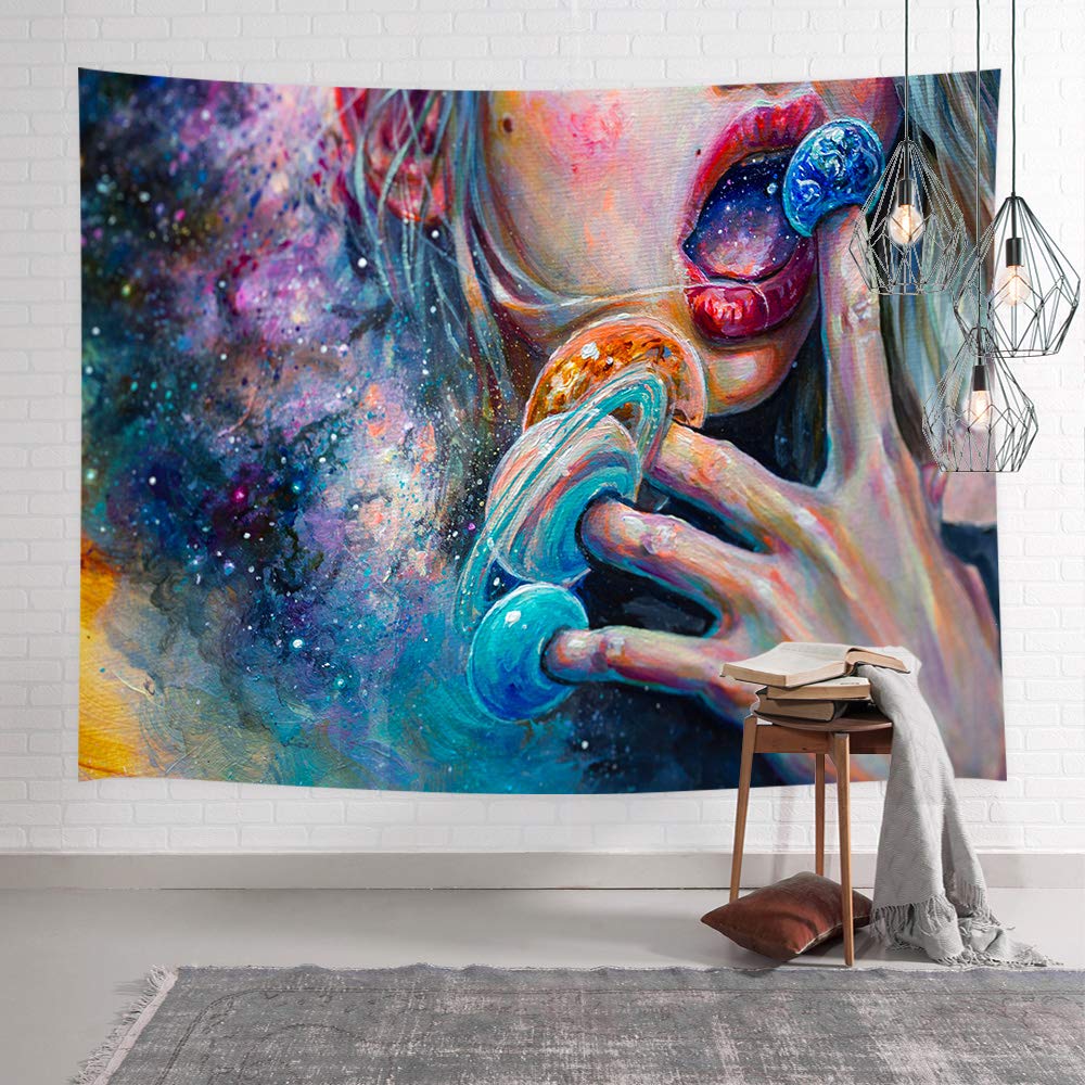 Surreal Oil Painting Sexy Girl on Fantasy Galaxy Tapestry Wall Hanging