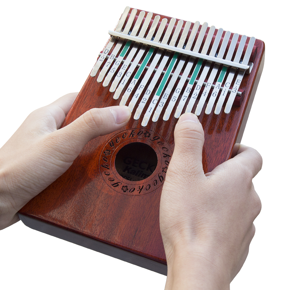 Gecko kalimba 17- key thumb piano har en indbygget eva højtydende beskyttelsesboks, hammer og lærevejledning. mahogni