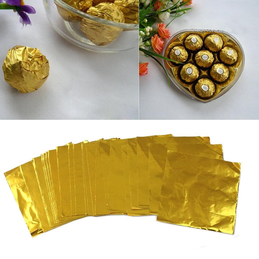 100Pcs Vierkante Snoep Pakket Papier Thee Chocolade Kaars Reliëf Aluminium-Folie Papier Tinfoil Festival Decoratie Supply