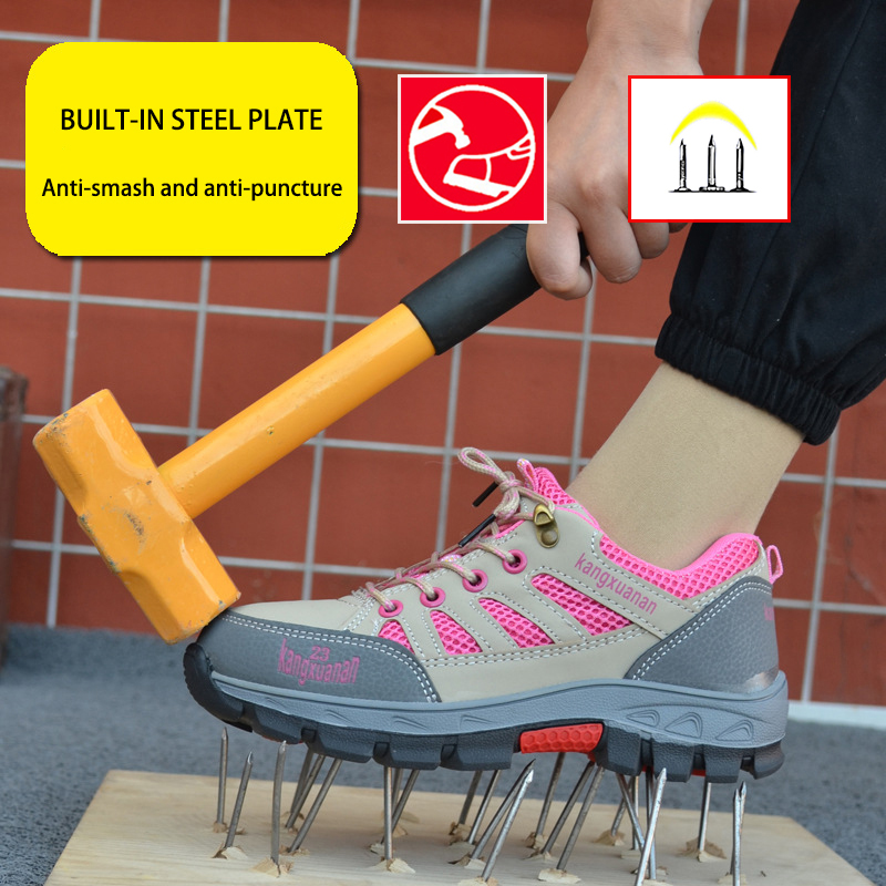 Zapatos de seguridad cómodos y ligeros para mujer, zapatillas de protección para el trabajo, transpirables, con punta de acero, botas industriales