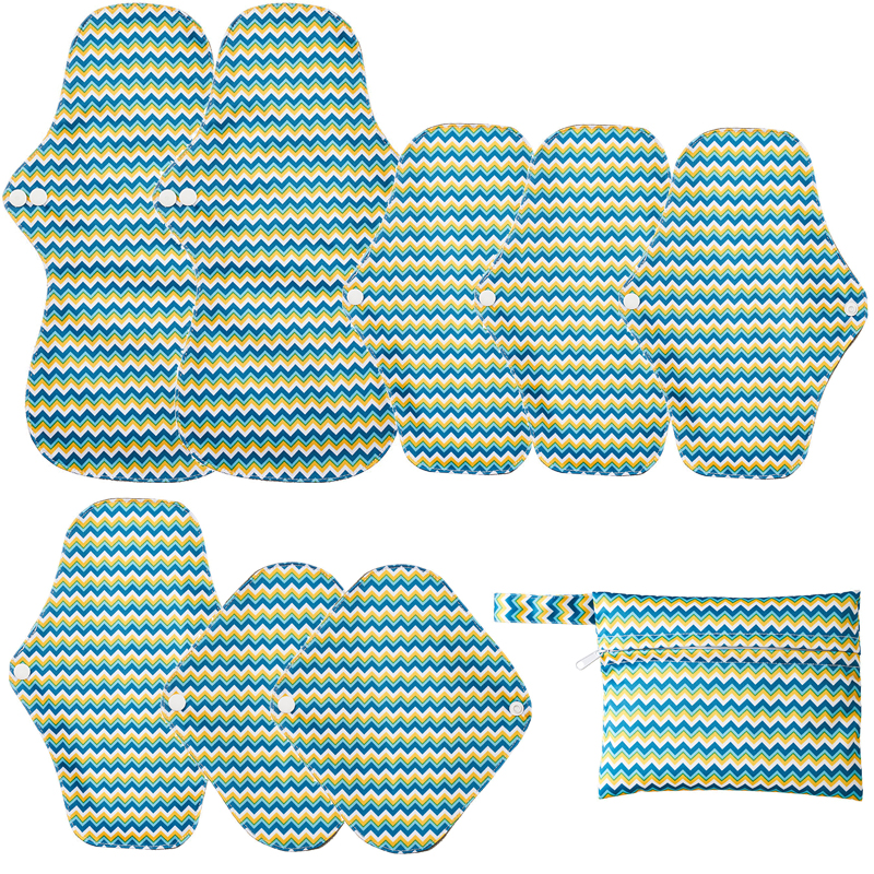 8pcs Bamboo Charcoal Reusable Menstrual Pads For Monthly Women Washable Gaskets Maternity Sanitary Towels Daily Pads 1pc Wet Bag: K-08