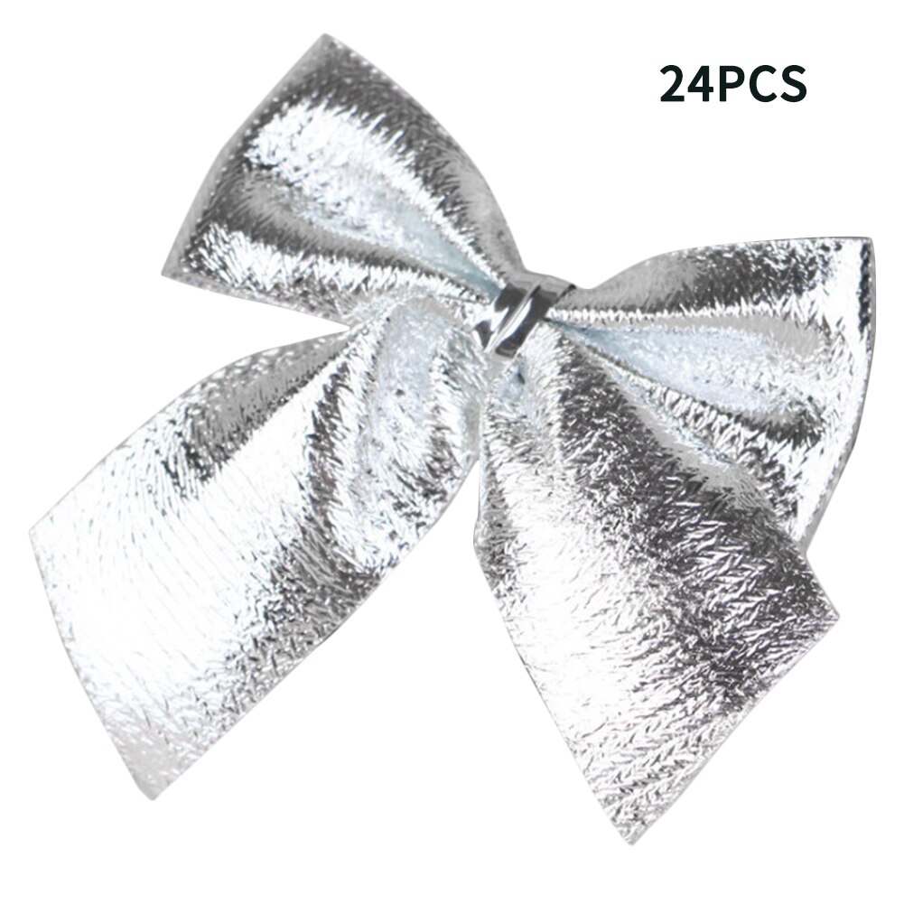 24 stuks mooie strik kerstversiering kerstboomdecoratie festival feest huis strikken kerstballen kerstballen jaardecoratie: Zilver