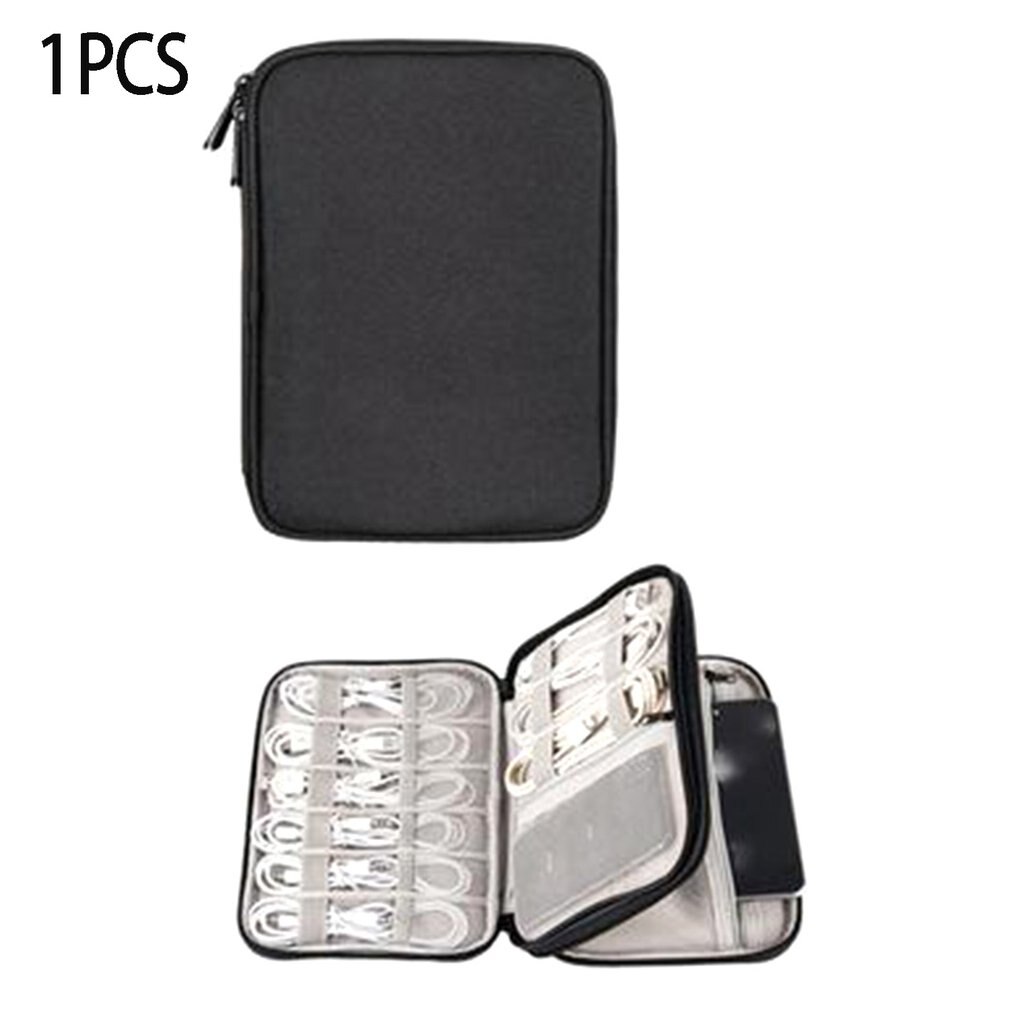 Digital Storage Bag Data Cable Headsets Bag Portable Mobile Hard Disk Storage Bag Travel Storage Desktop Storage: black double layer