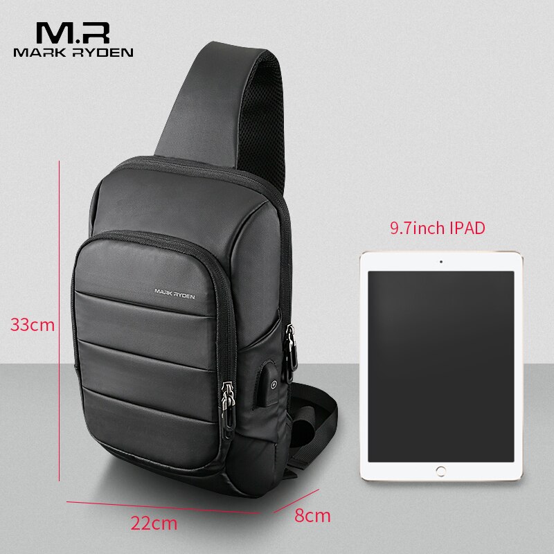 Mark Ryden sac à bandoulière pour hommes USB charge sac à bandoulière affaires résistant à l'eau poitrine Pack grande capacité Oxford sac à bandoulière