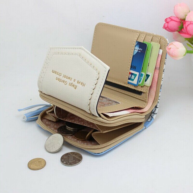 Söt handväska läder kort tofs dragkedja plånbok myntkorthållare mjukt läder telefonkort kvinnlig koppling