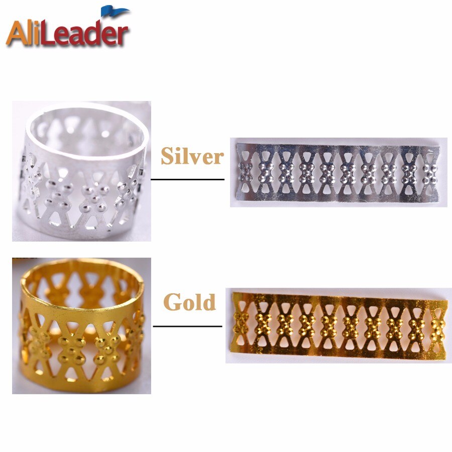 Alileader-perles tubulaires de tresses, anneaux argent doré, bague, bijoux bague, redoute, perles de tresse ajustable, pour cheveux creux