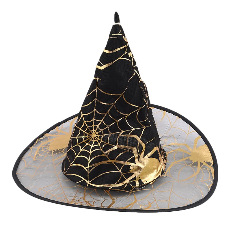 Børn voksenheks hat til halloween edderkoppespind trykt kostume tilbehør halloween forsyninger fest hatte børnefest: Sort