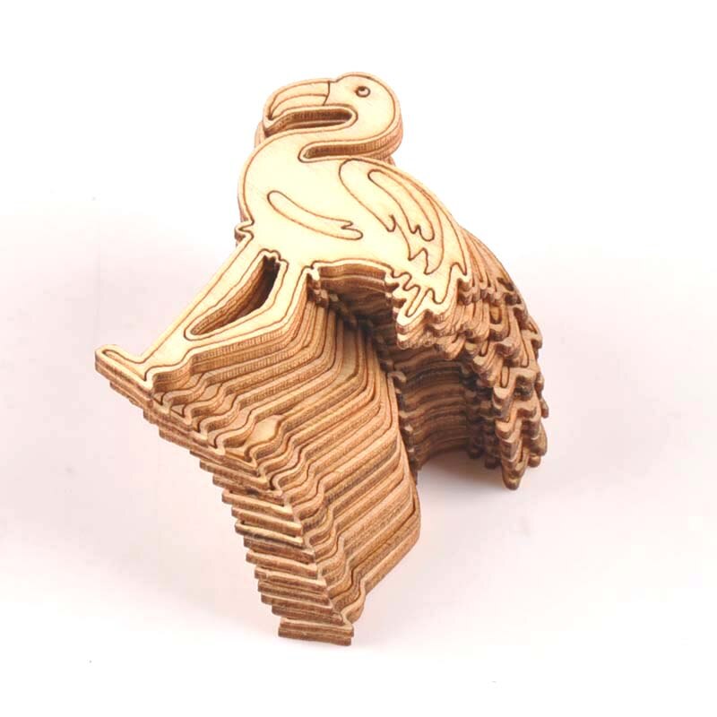 10Pcs 35x51mm Flamingo Pattern Natural Wood Crafts Scrapbook DIY For Wooden Ornaments Handmade Home Decoration Accessories m1807