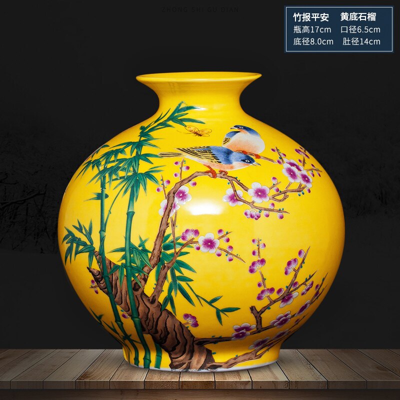 Jingdezhen ceramic yellow vase decoration Chinese classical living room TV cabinet home decoration flower arranging vase: p