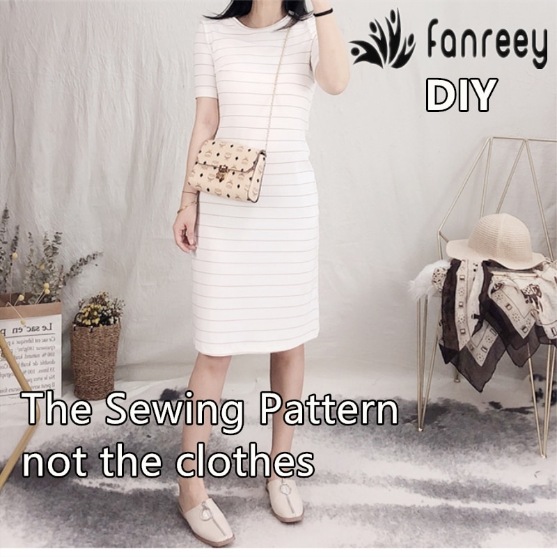 Ladies' Striped Dress Sewing Pattern Template Cutting drawing Clothing DIY M59