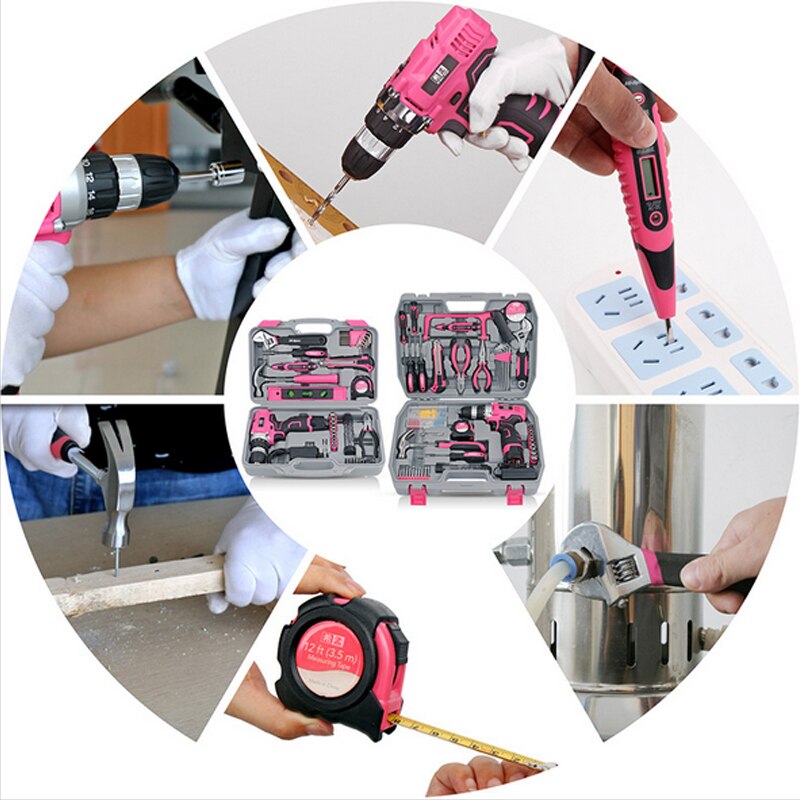 Electric Screwdriver Socket Wrench Knife Hand Tool Set General Household Repair Hand Tool Kit with Plastic Toolbox Storage Case