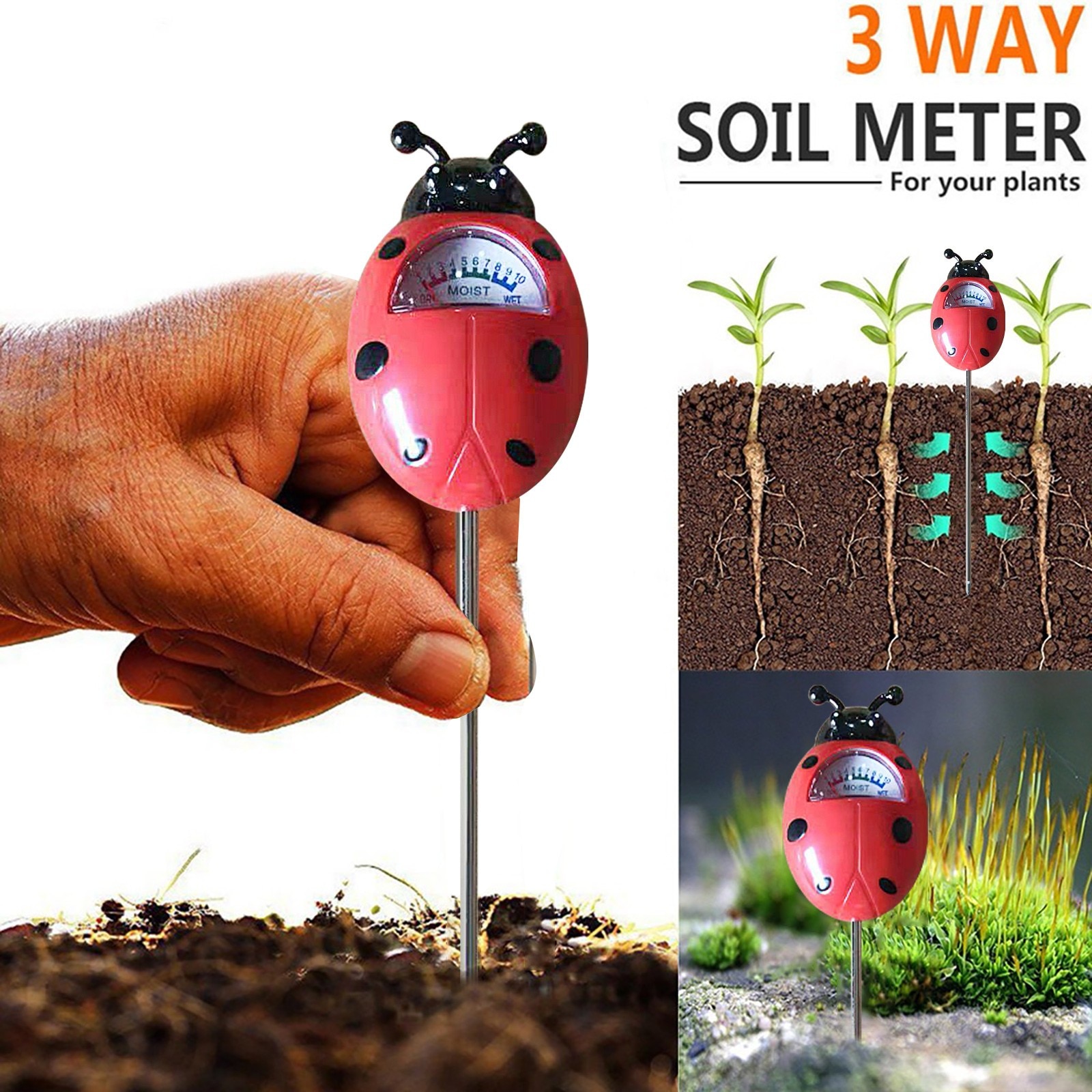 Testeur de Ph du sol 3 en 1, testeur d'humidité et d'acidité du sol, testeur d'humidité du sol, pour les semis de plantes de jardin