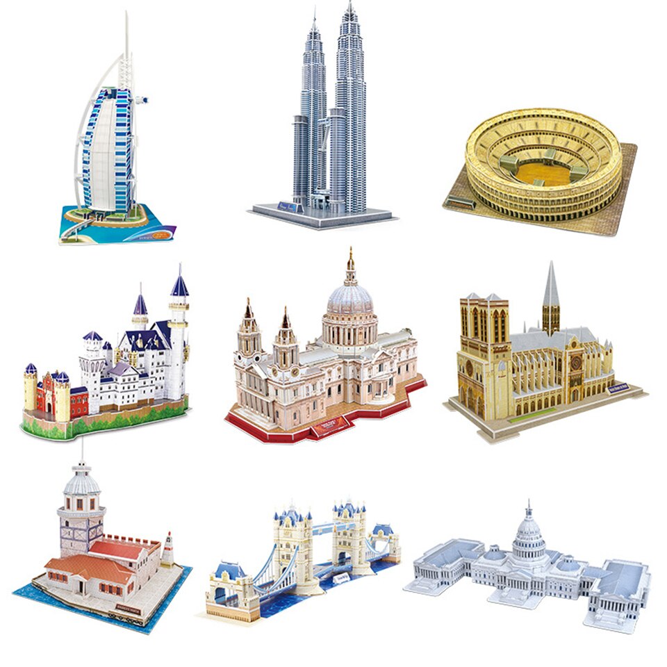 Grote Maat 3D Wereld Architectuur Puzzels Intellectuele Ontwikkeling Papier Diy Attracties Souvenirs Kids Speelgoed