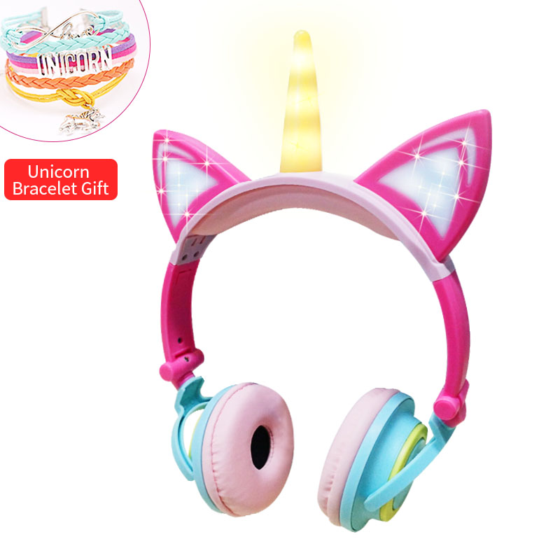 Casque licorne Original, casque d'écoute pliable avec clignotant pour enfants casque de musique filaire, casque de jeu pour oreilles de chat, pour enfants