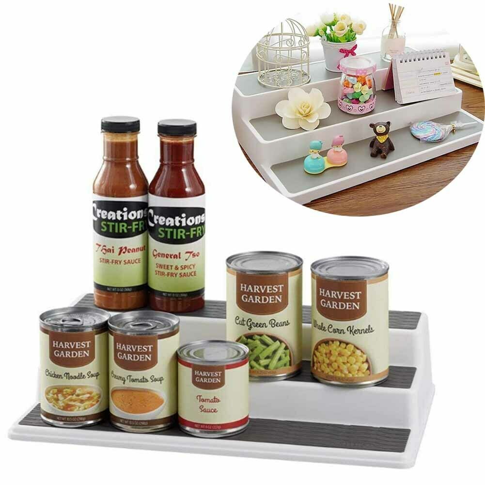 3 Tier Stair Step Cabinet Kitchen Spice Rack Jar Storage Organizer Shelf