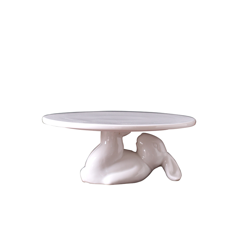 White Round Rabbit Ceramic Dinner Plate Cute Animal Fruit Cake Plate Desktop Display Plates Wedding Dessert Rabbit Tray Decor